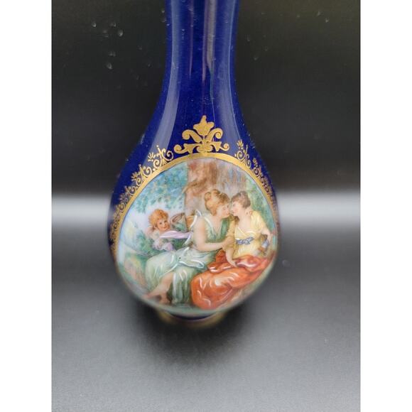 Vintage Limoges Porcelain Bud Vase France Cobalt Blue Gold 5" - Picture 5 of 9